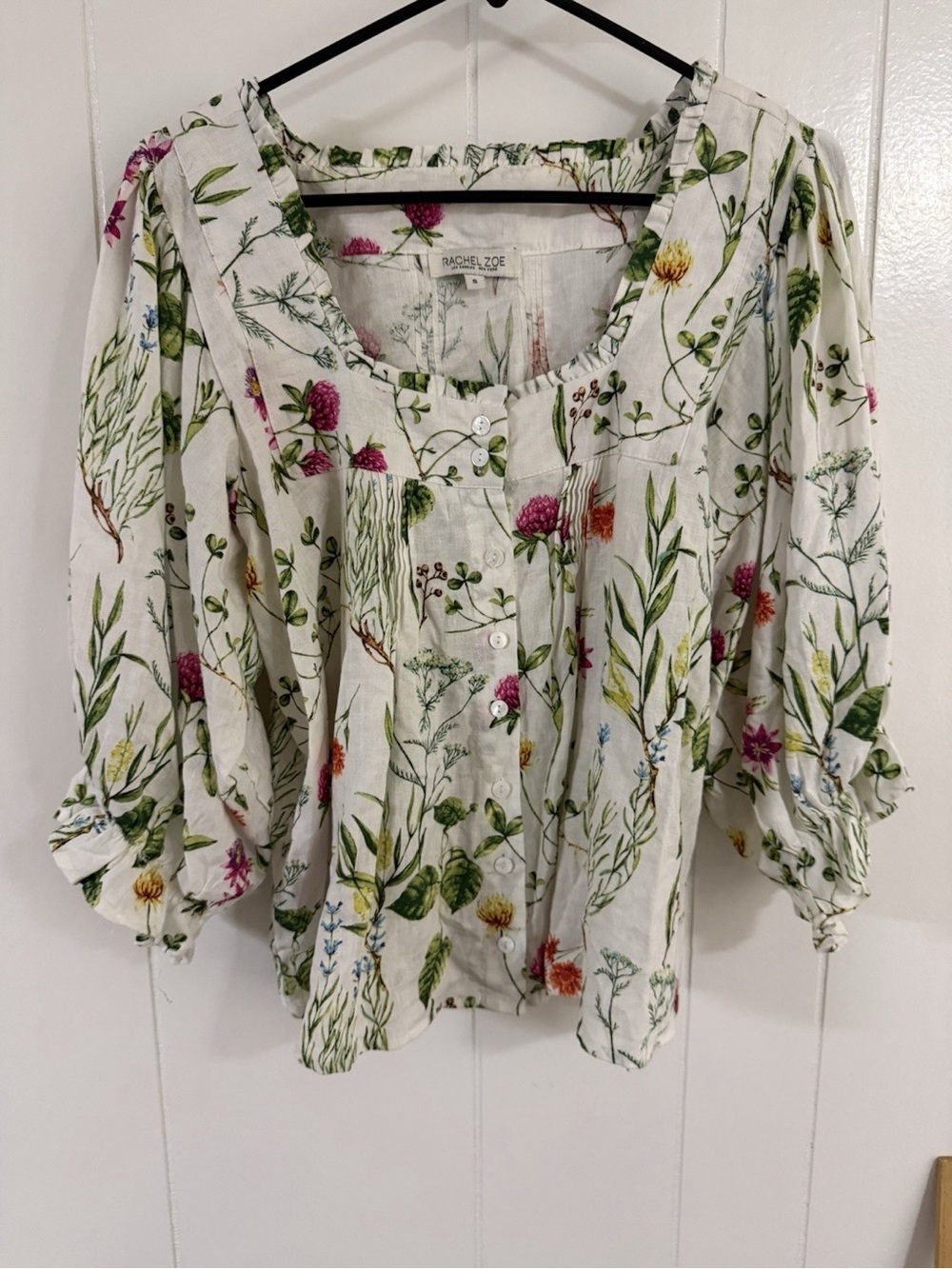 Rachel Zoe Linen Blend Floral Blouse